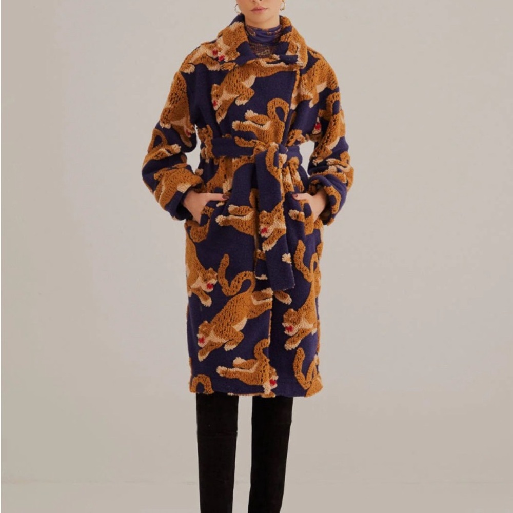 In search of Navy Blue Leopard Coat by Farm Rio